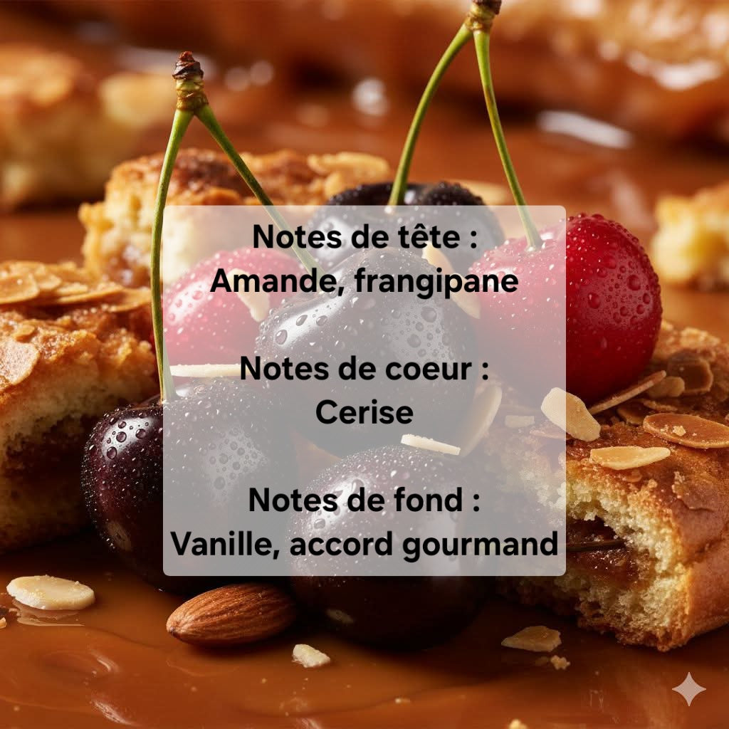 Notes de tête :Amande, frangipane Notes de coeur : Cerise Notes de fond : Vanille, accord gourmand