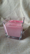 Bougie.cerise.noire verre cube transparent
