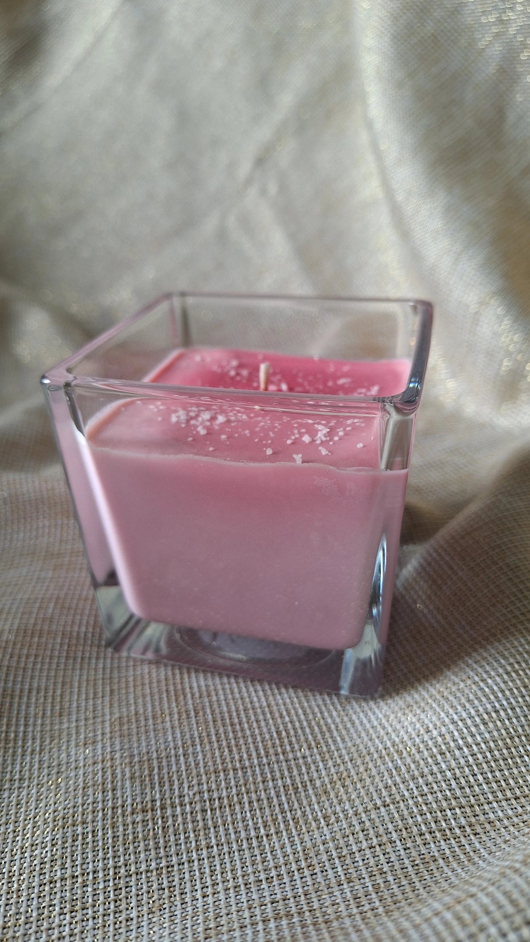 Bougie.cerise.noire verre cube transparent