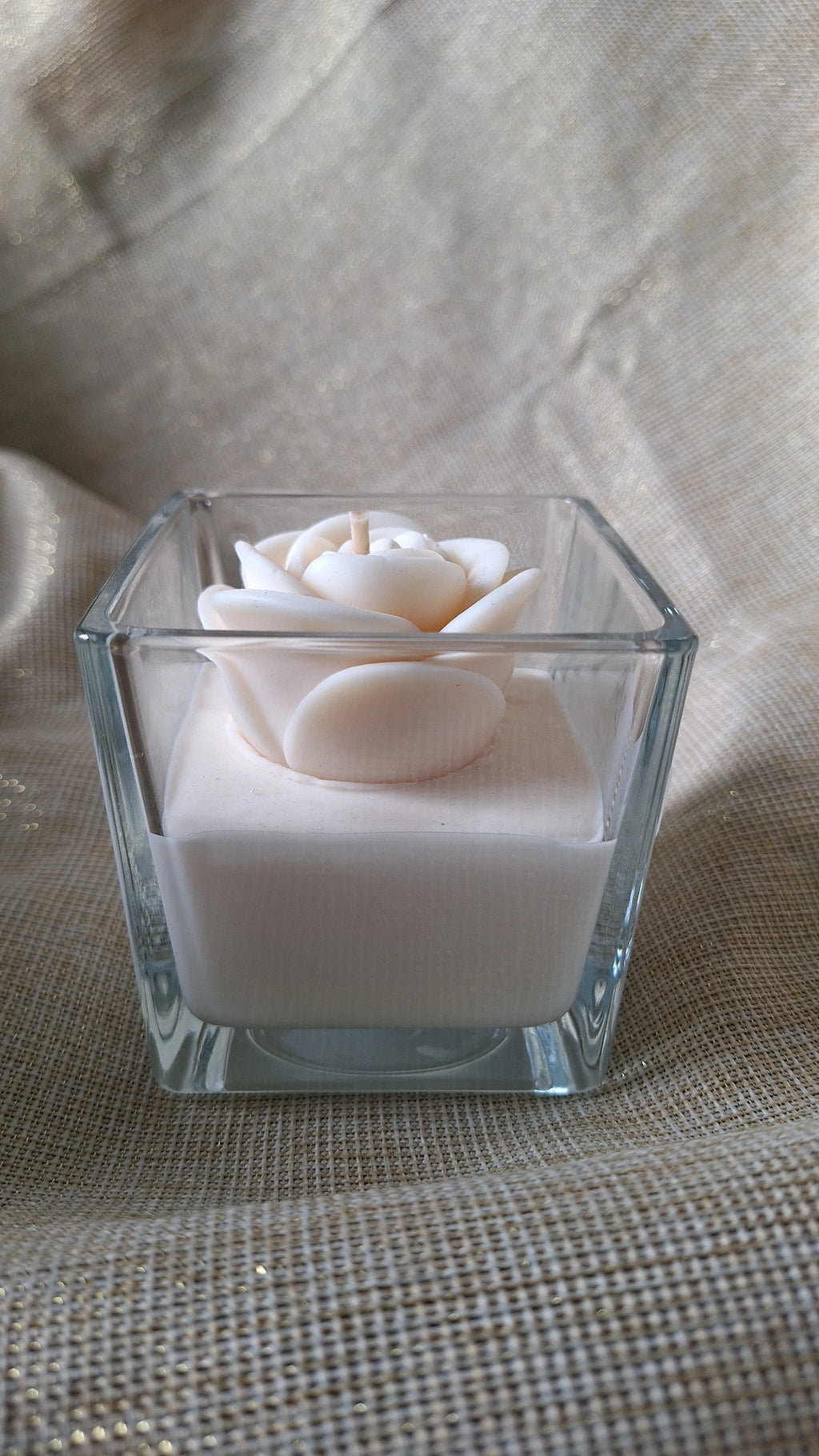 Contenant verre trasparent bougie rose parfum fleuri