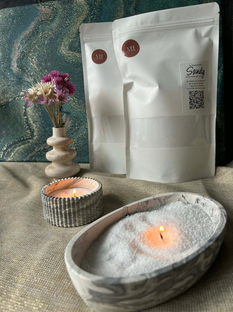 "Sable de cire végétale parfumée de Grasse pour création de bougie DIY facile"
Kit diy en action